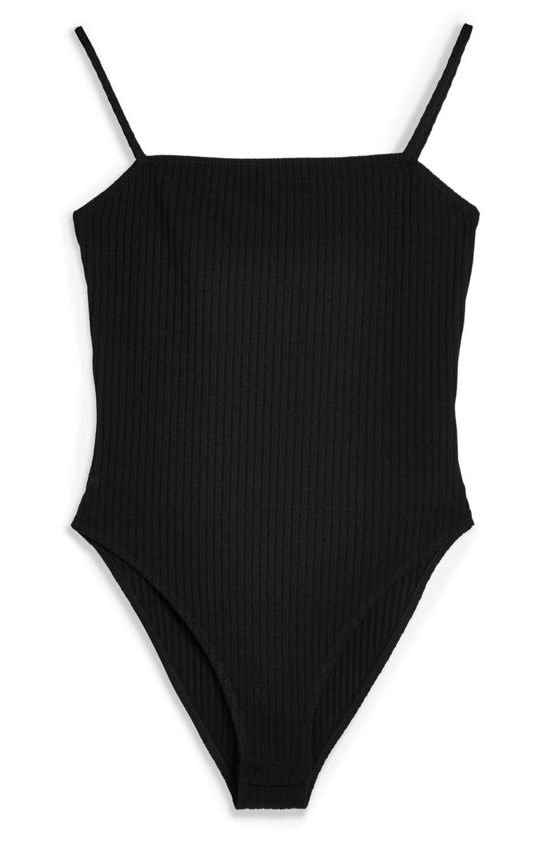 Topshop Ribbed Square Neck Bodysuit, Alternate, color, 