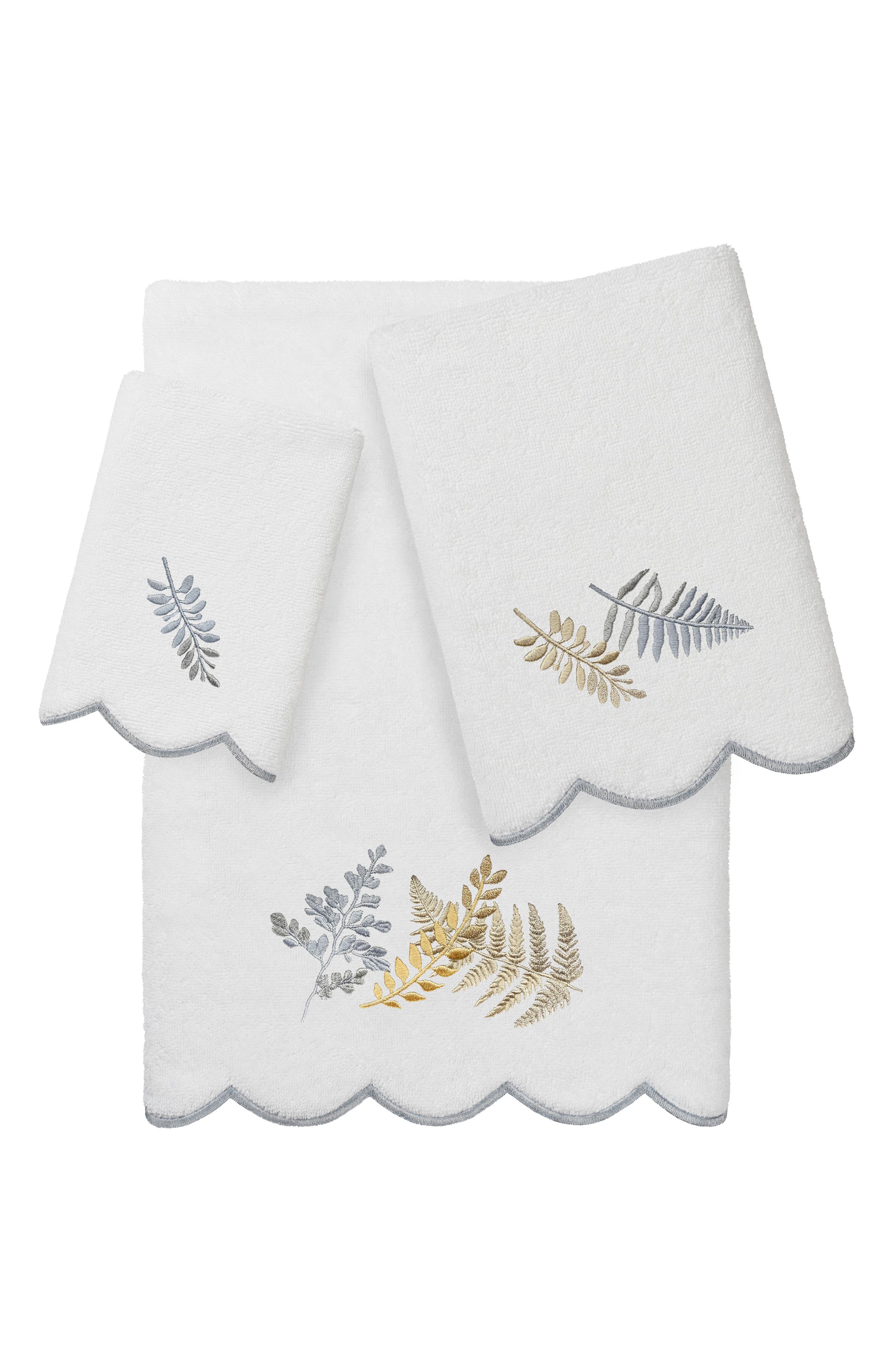 3-Piece Fern Toss Embroidered Turkish Cotton Towel Set