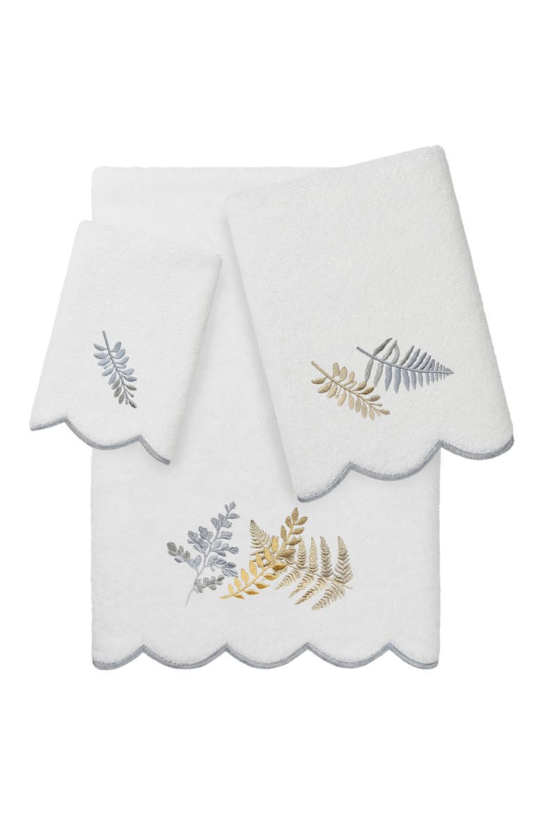 3-Piece Fern Toss Embroidered Turkish Cotton Towel Set, Main, color, WHITE/ GRAY