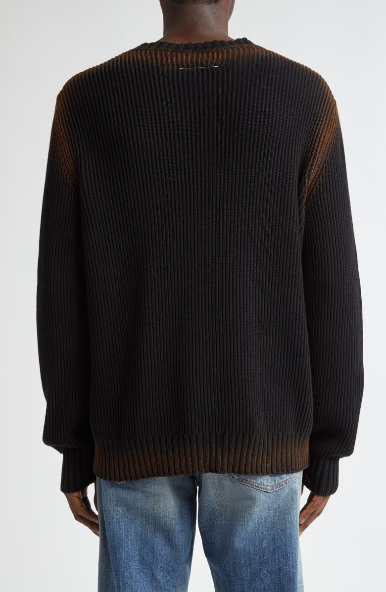MM6 Maison Margiela Bleached Logo Rib Cotton Crewneck Sweater, Alternate, color, 