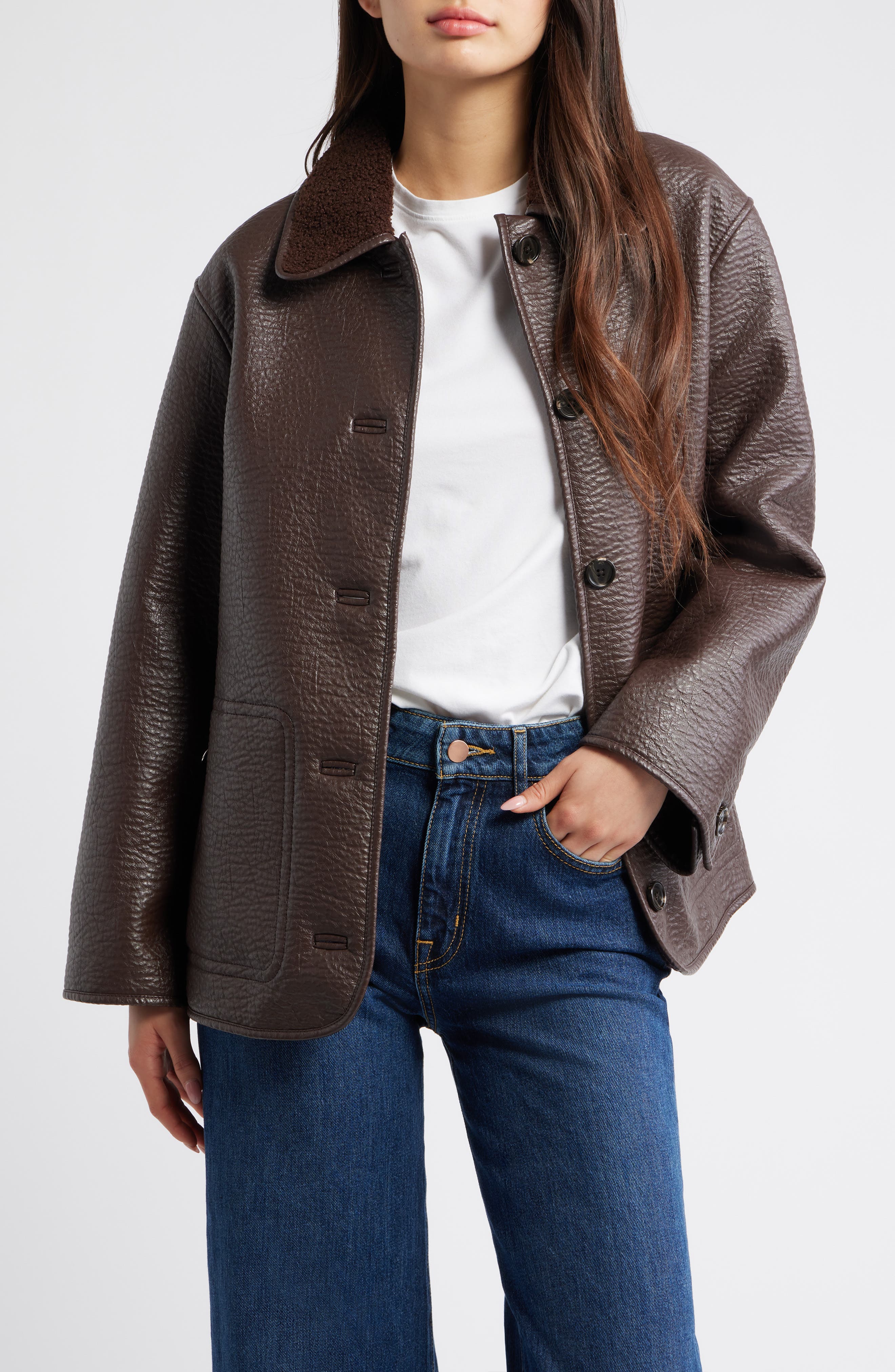 Rails Luis Faux Leather Jacket with Faux Shearling Collar