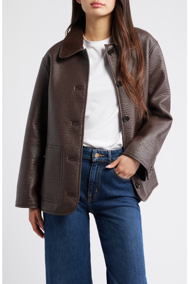 Luis Faux Leather Jacket with Faux Shearling Collar, Main, color, WALNUT