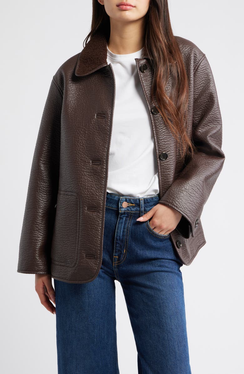 Rails Luis Faux Leather Jacket with Faux Shearling Collar, Main, color, Walnut