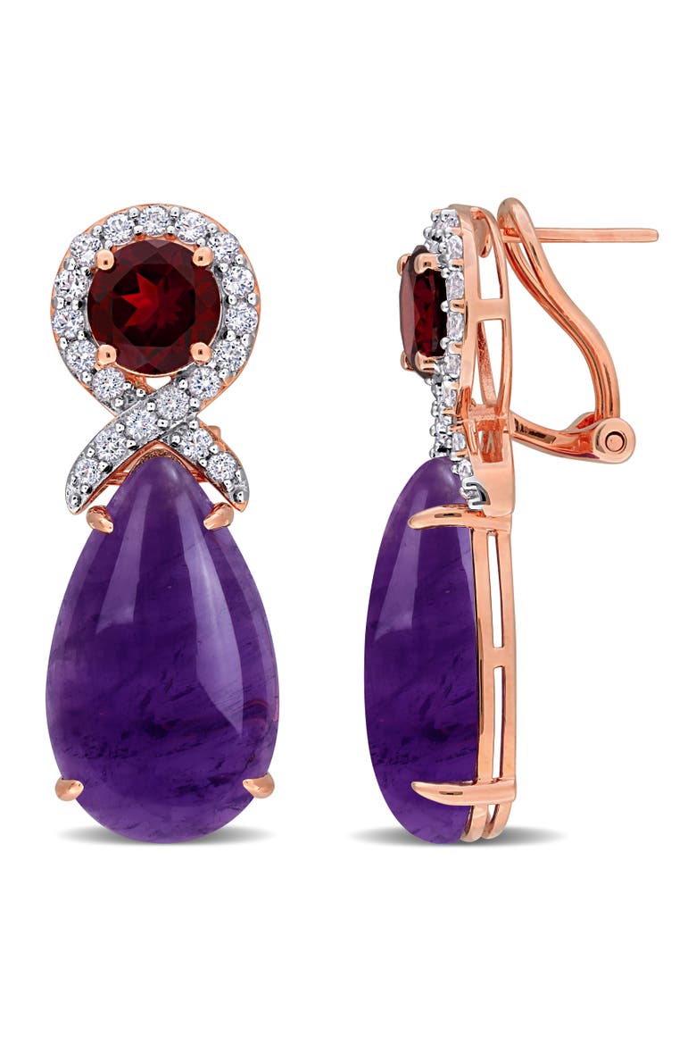 Gemstone Dangle Leverback Earrings Sterling Silver, Main, color, Amethyst/Rose-Plated