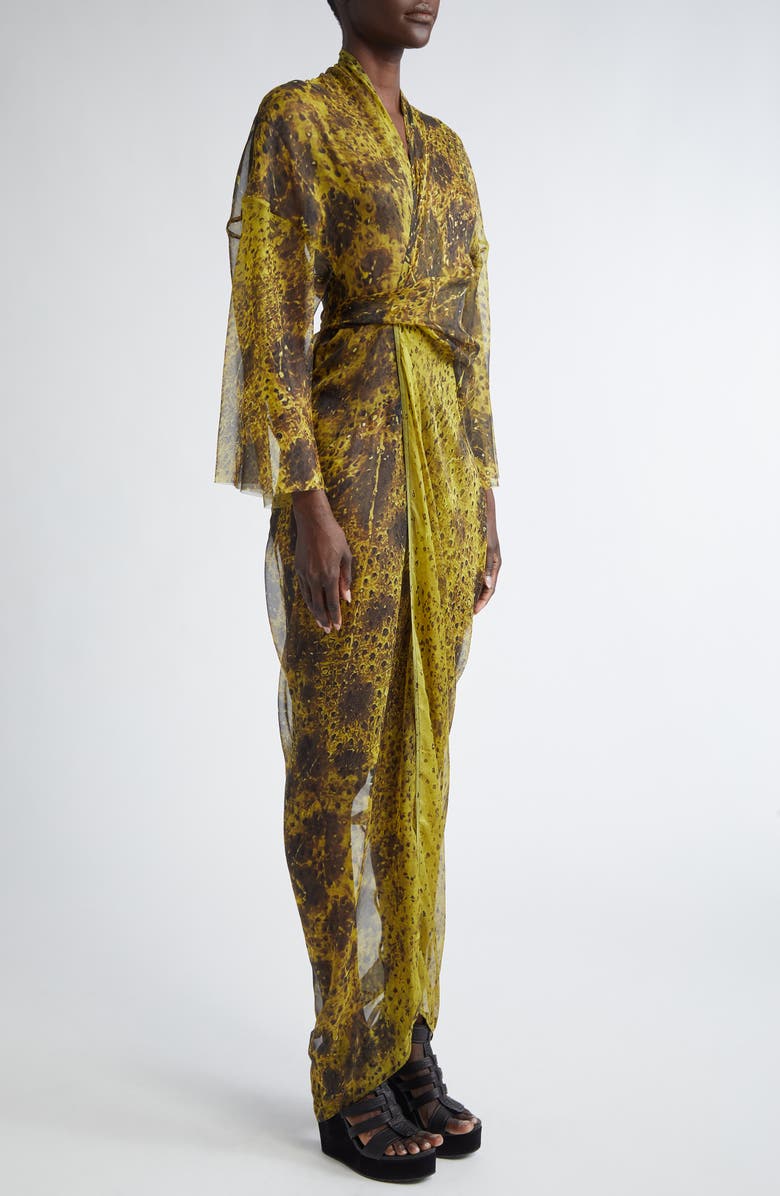 Rick Owens Sheer Long Sleeve Silk Wrap Gown, Alternate, color, 