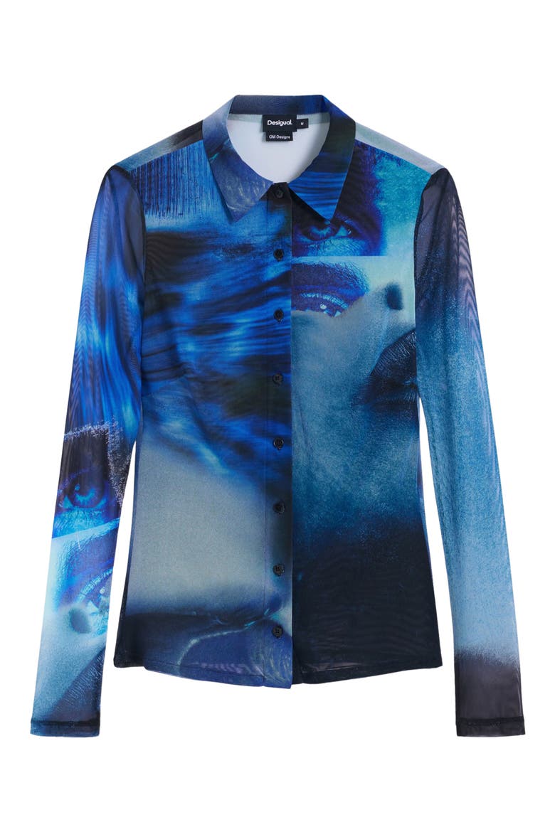 Prink Mesh Button-Up Shirt, Alternate, color, INK BLUE