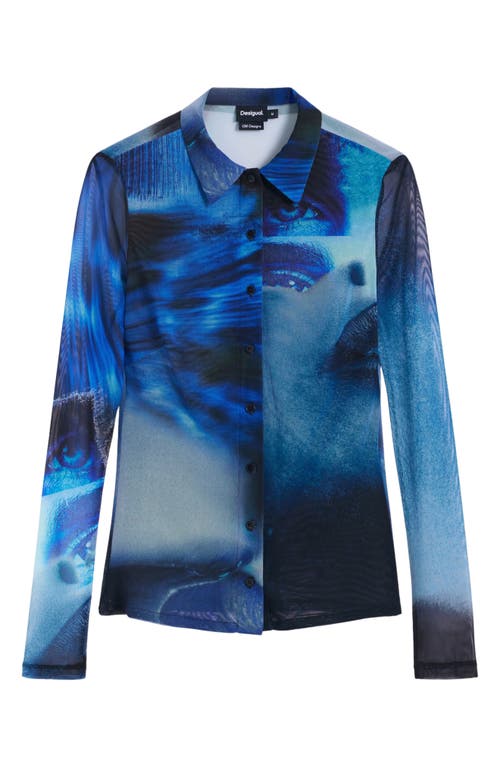 Desigual Prink Mesh Button-up Shirt In Ink Blue