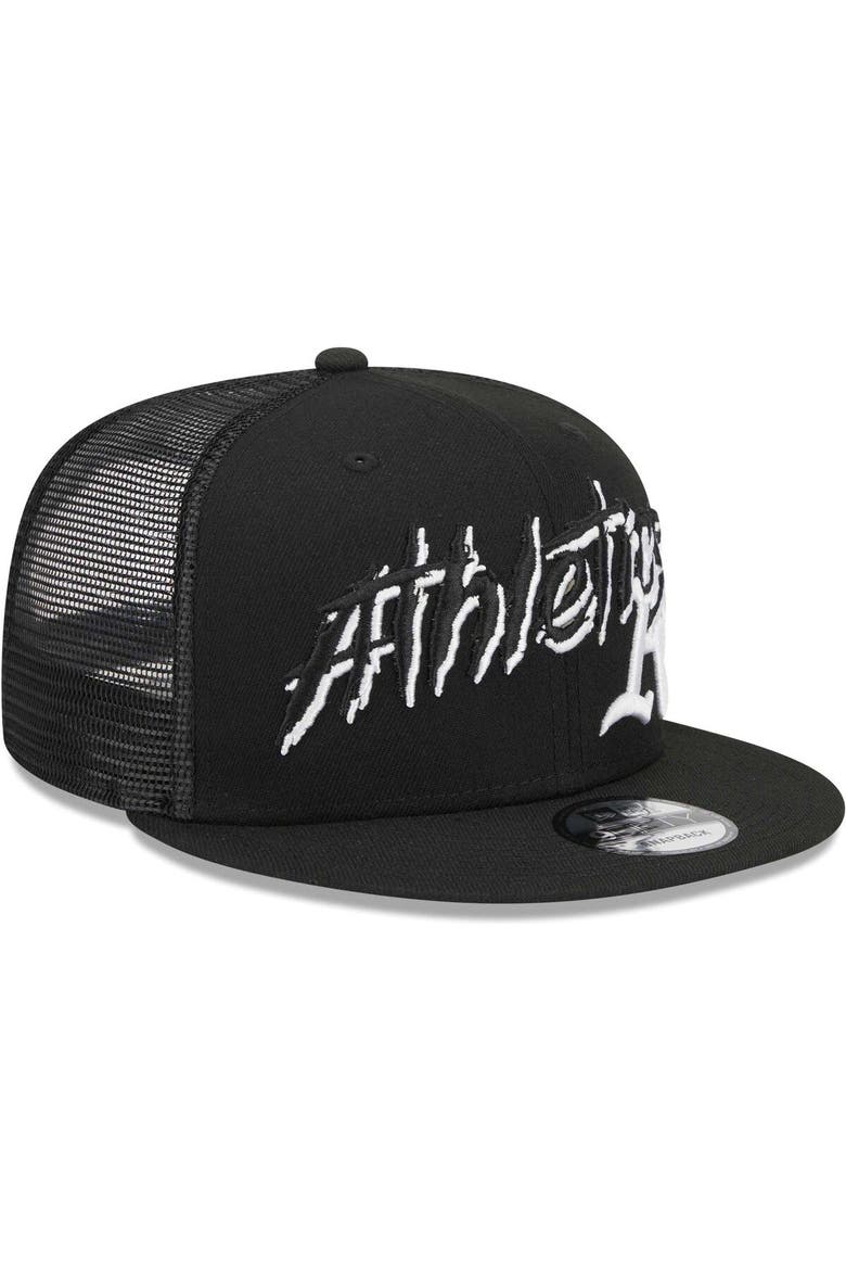 Men's New Era Black Oakland Athletics Street Trucker 9FIFTY Snapback Hat, Main, color, Black