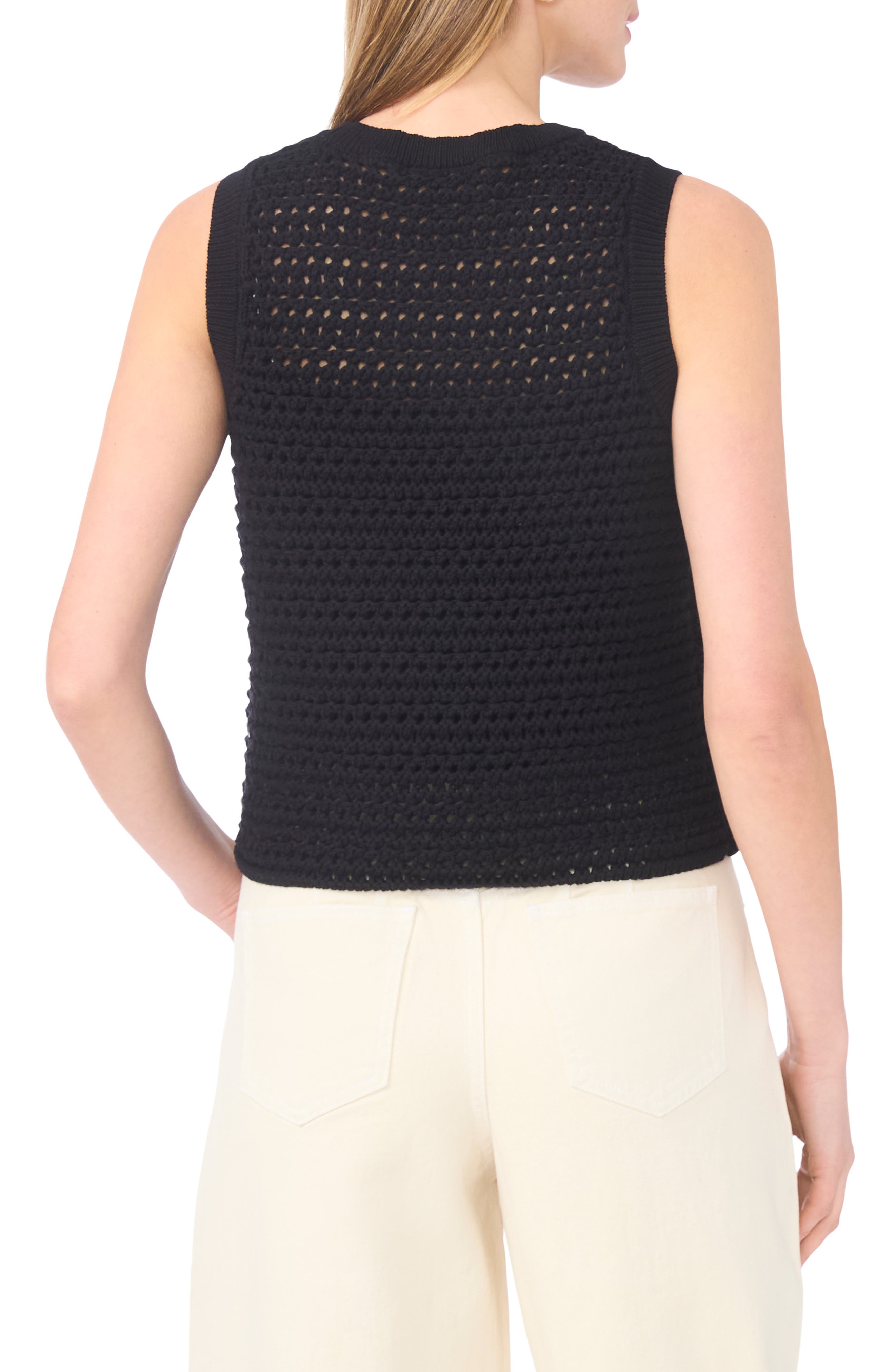 Open Stitch Cotton Blend Sweater Tank - image 2