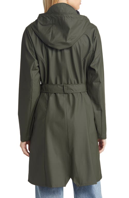 Rains Curve Waterproof Belted Jacket In Green