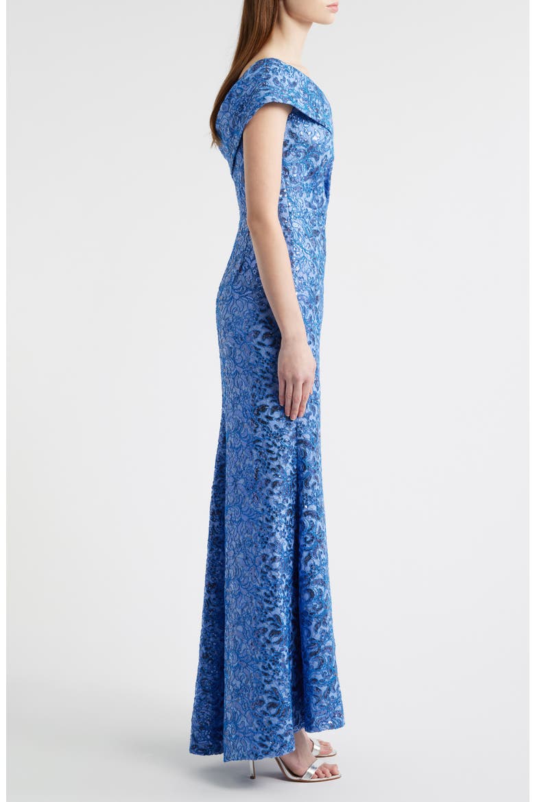 Rhinestone One-Shoulder Mermaid Gown, Alternate, color, LAKE