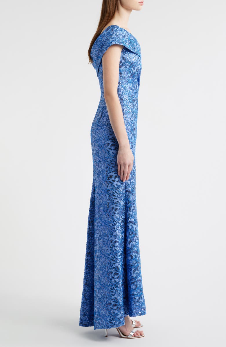 Eliza J Rhinestone One-Shoulder Mermaid Gown, Alternate, color, Lake