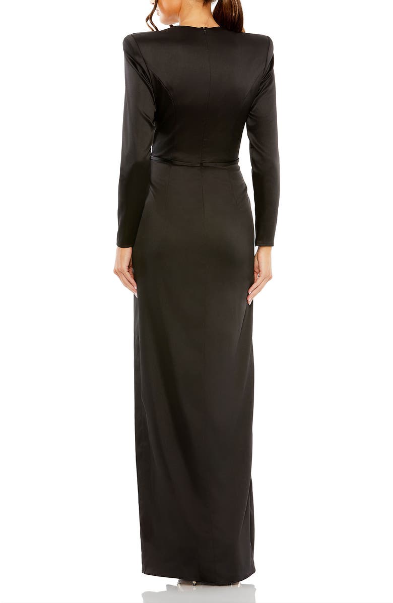 Mac Duggal Long Sleeve Structured Bow Draped Column Gown, Alternate, color, Black
