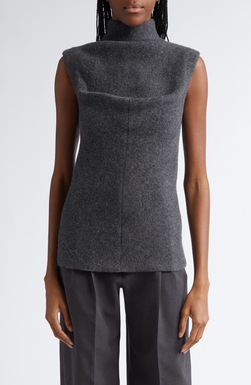 GIA STUDIOS Folded Wool & Cotton Turtleneck Sleeveless Sweater in Dark Grey 