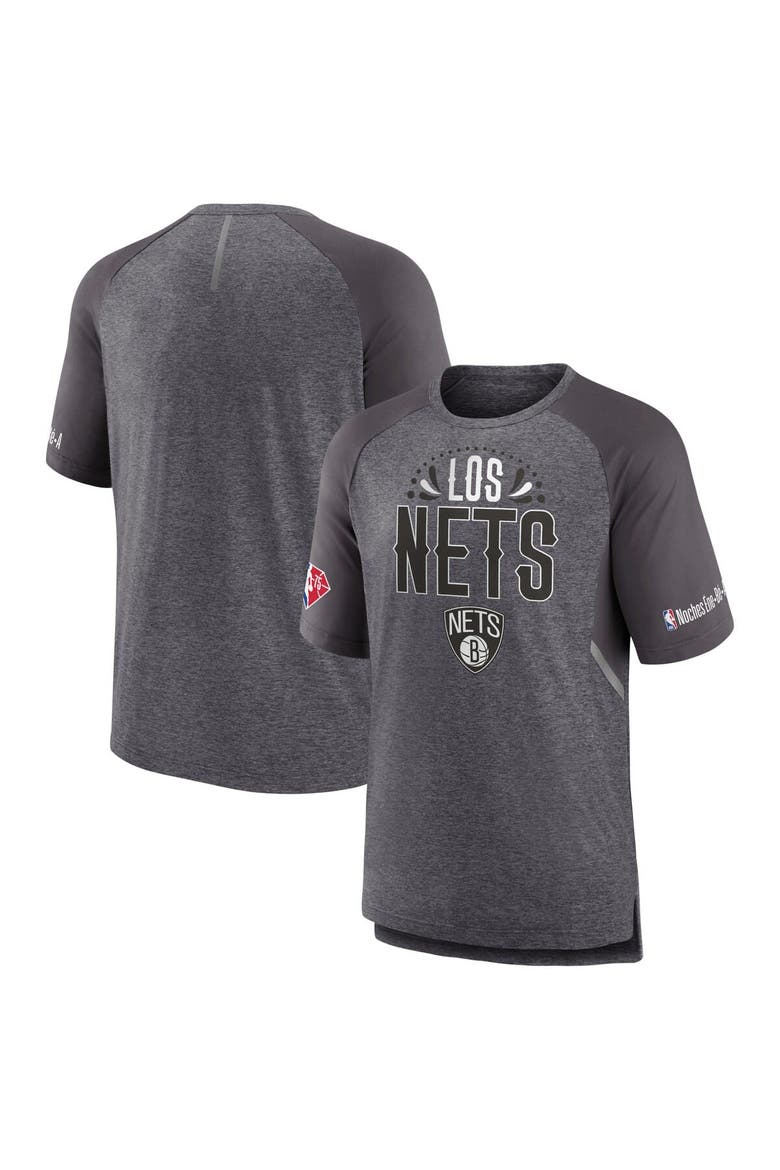 Men's Fanatics Branded Heathered Gray Brooklyn Nets 2022 Noches Ene-Be-A Core Shooting Raglan T-Shirt, Main, color, Heather Gray
