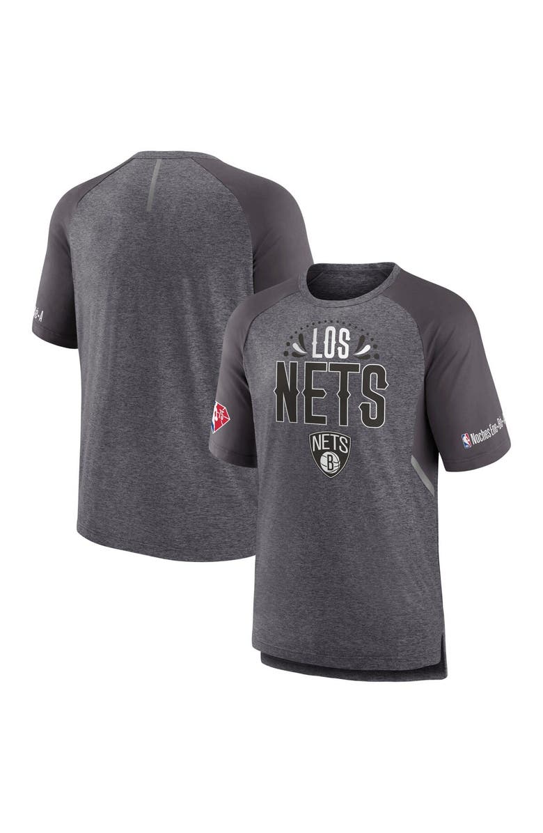 FANATICS Men's Fanatics Branded Heathered Gray Brooklyn Nets 2022 Noches Ene-Be-A Core Shooting Raglan T-Shirt, Main, color, Heather Gray