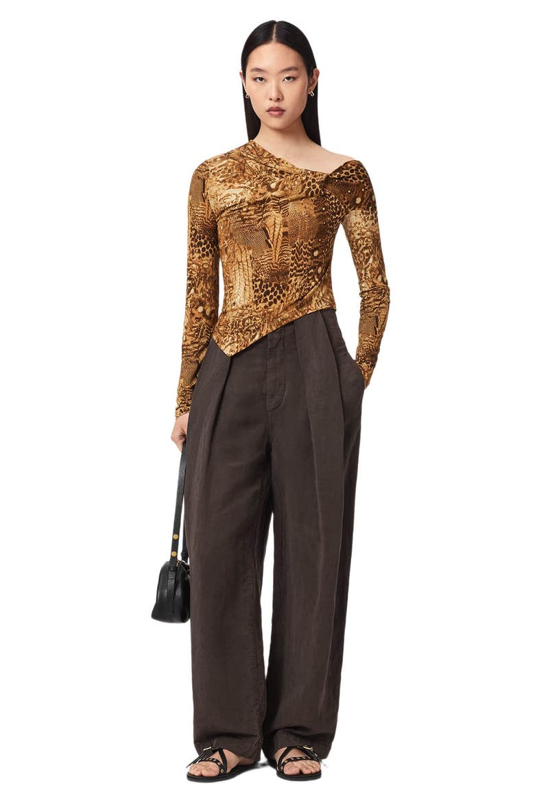 Arlie Asymmetrical Neck Long Sleeve Top, Alternate, color, BLIXA GOLD
