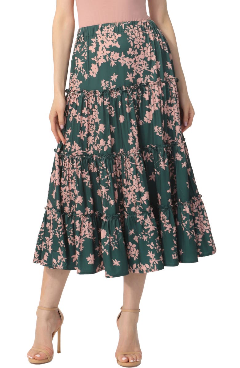 Kimi & Kai Women's Tiered Midi Skirt, Main, color, Forest Green