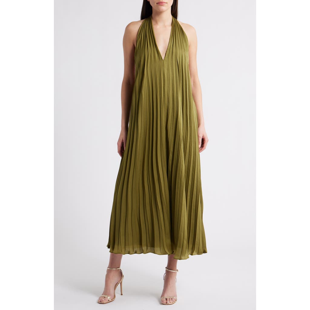 Lucy Paris Blyth Pleated Open Back Dress In Green