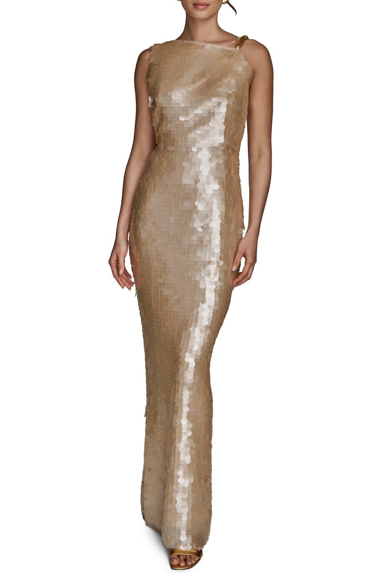 Donna Karan New York Paillette Sequin Column Gown, Main, color, Sand