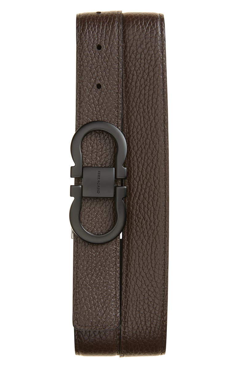 FERRAGAMO Double Gancio Reversible Leather Belt, Alternate, color, Nero Hickory