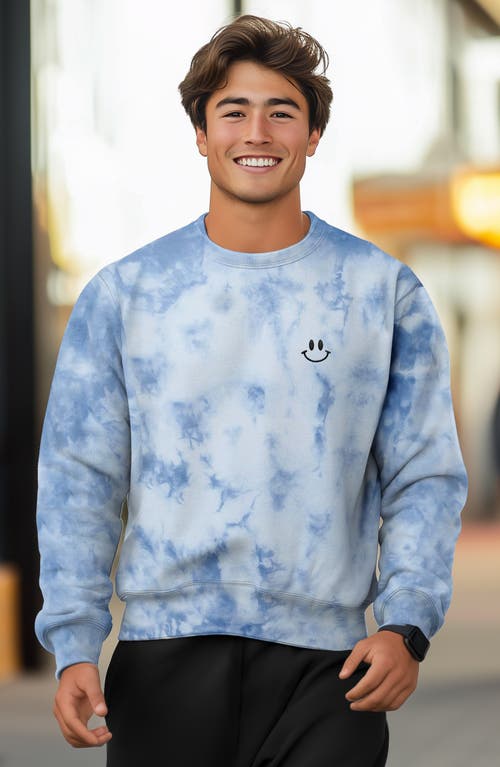 Dalix Smile Face Tie Dye Crewneck Sweatshirt In Tie Dye Blue
