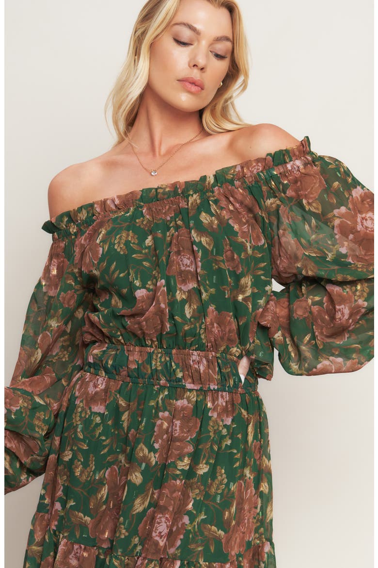 Floral Off-the-Shoulder Maxi Dress, Alternate, color, GREEN