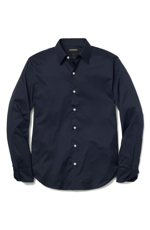 Tech Slim Fit Solid Navy Performance Button-Down Shirt