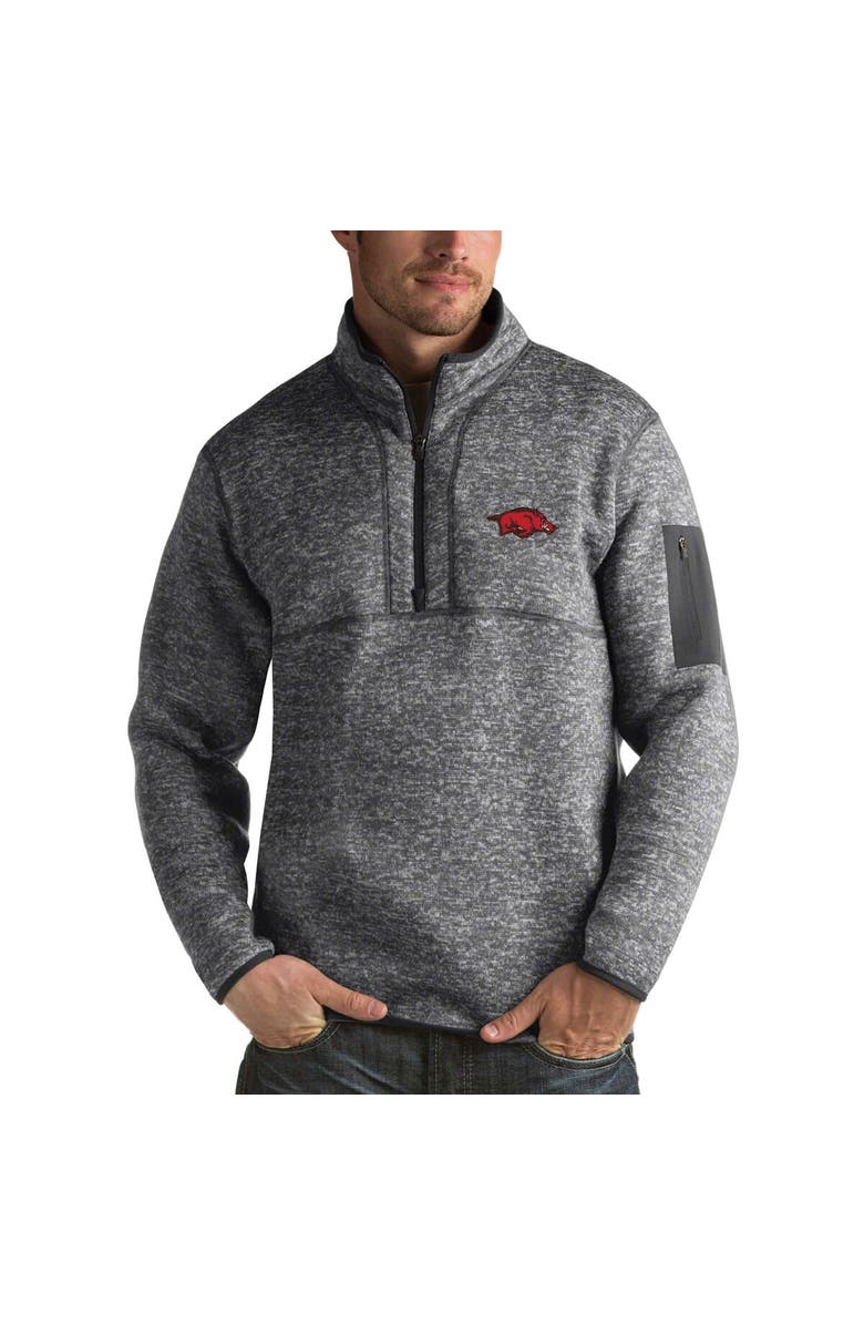 ANTIGUA Men's Antigua Charcoal Arkansas Razorbacks Fortune Half-Zip Sweatshirt, Alternate, color, 
