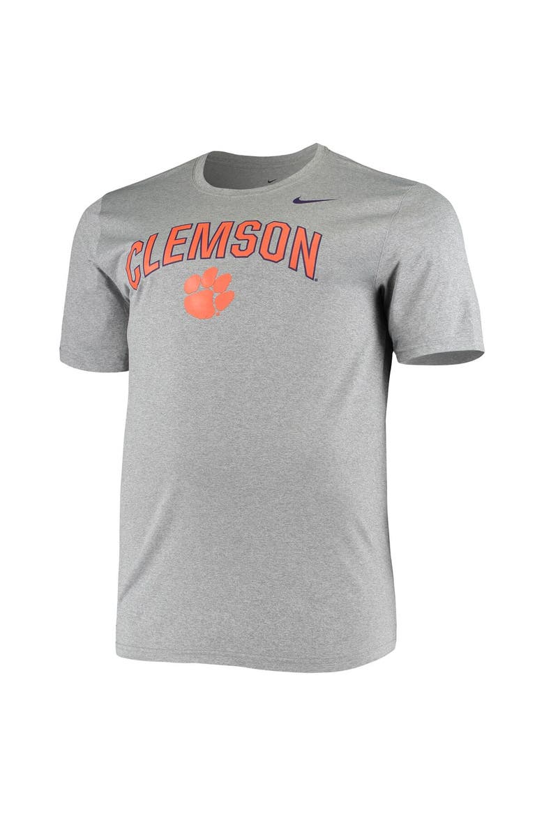 Men's Nike Heathered Charcoal Clemson Tigers Big & Tall Legend Arch Over Logo Performance T-Shirt, Alternate, color, Heather Charcoal