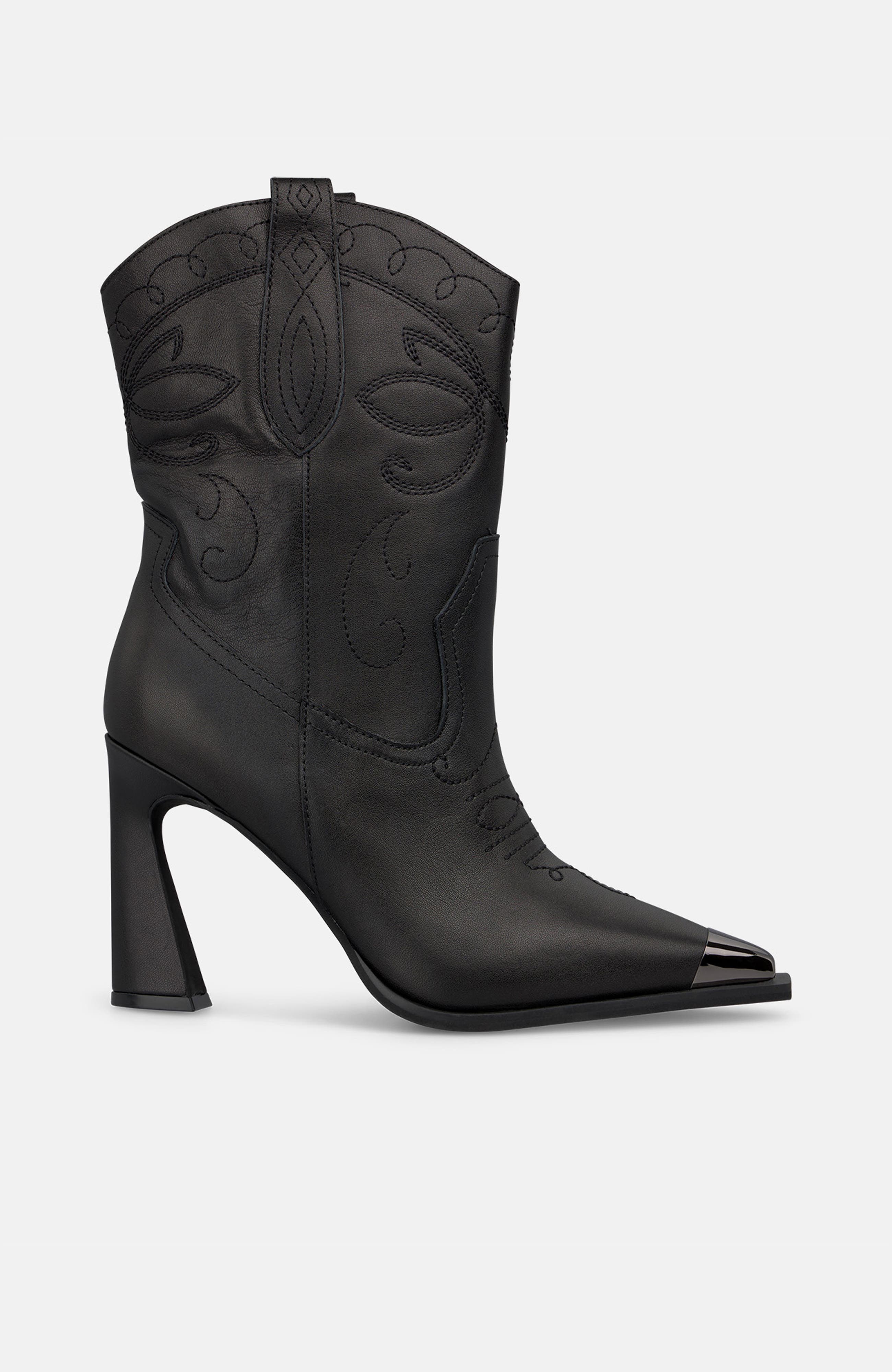 Embroidered Funnel Heel Bootie, Alternate, color, Black