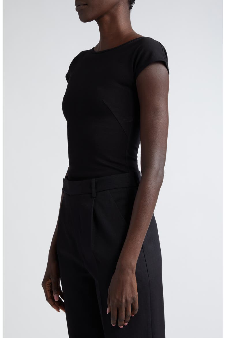 Scoop Back Cap Sleeve Jersey Top, Alternate, color, BLACK