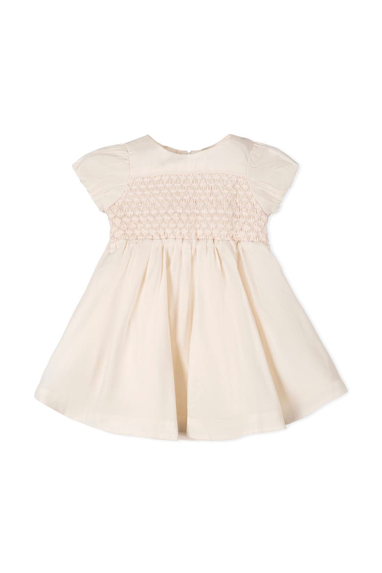 Linen Smocked Puff Sleeve Dress, Alternate, color, Natural with Pink