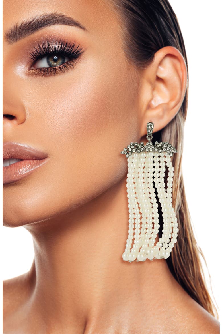 Multistrand Faux Pearl Drop Earrings, Alternate, color, SILVER
