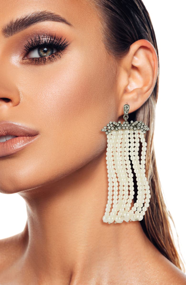 SPHERA MILANO Multistrand Faux Pearl Drop Earrings, Alternate, color, Silver