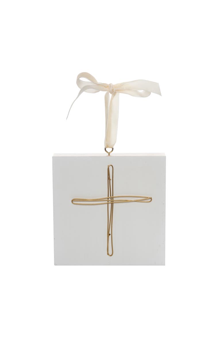 Off-White Wooden Christmas Cross Block Ornament Indoor Decor, Main, color, White