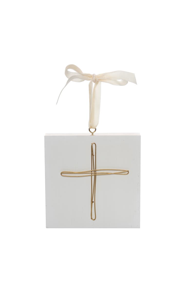 Transpac Off-White Wooden Christmas Cross Block Ornament Indoor Decor, Main, color, Off-White