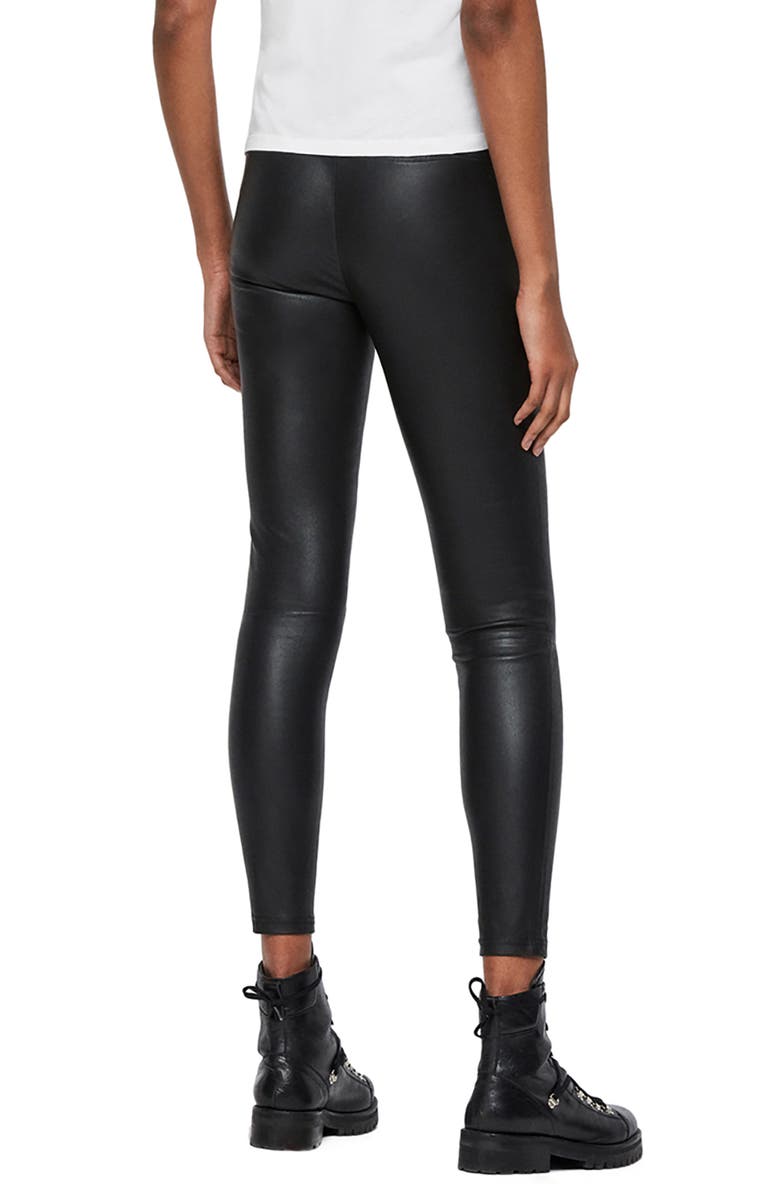 AllSaints Cora Lambskin Leather Leggings, Alternate, color, 