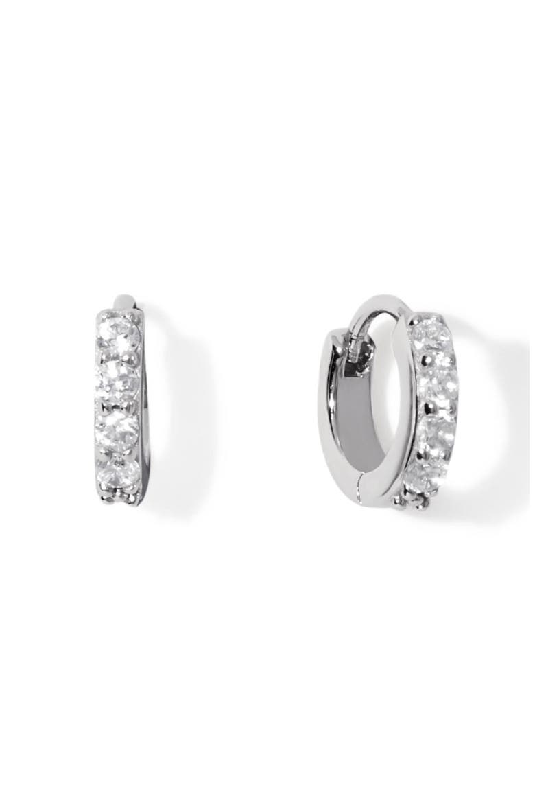Suzanne Cubic Zirconia Huggie Hoop Earrings, Main, color, SILVER