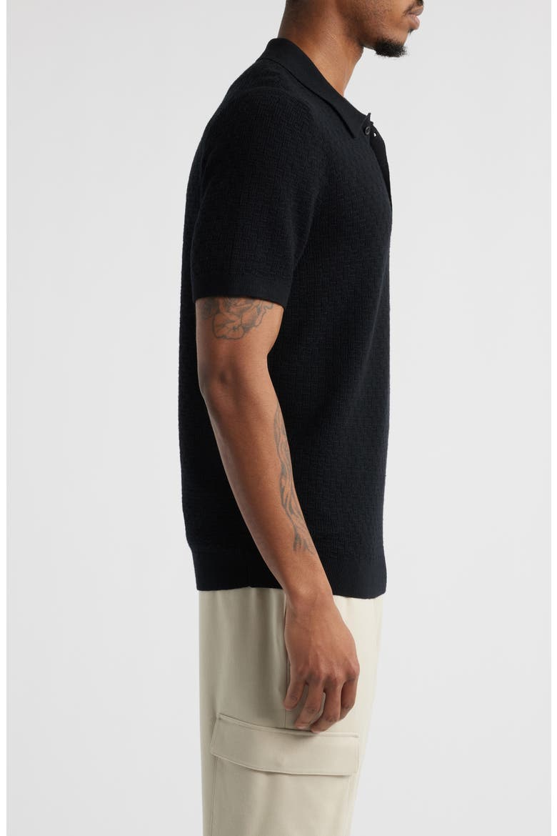 Texture Polo Sweater, Alternate, color, BLACK