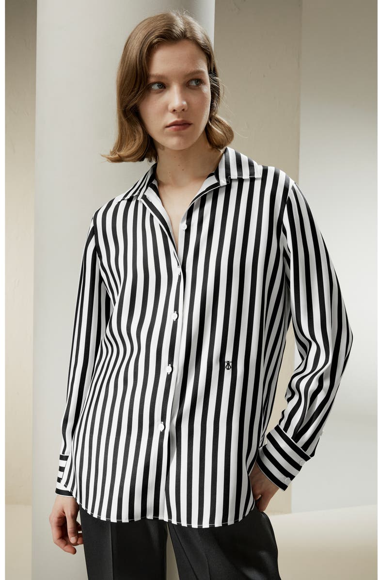 Lilysilk The Amalfi Stripe Silk Shirt, Alternate, color, Black-White Pinstripes