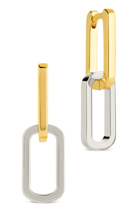 Two Tone Double Link Drop Earrings