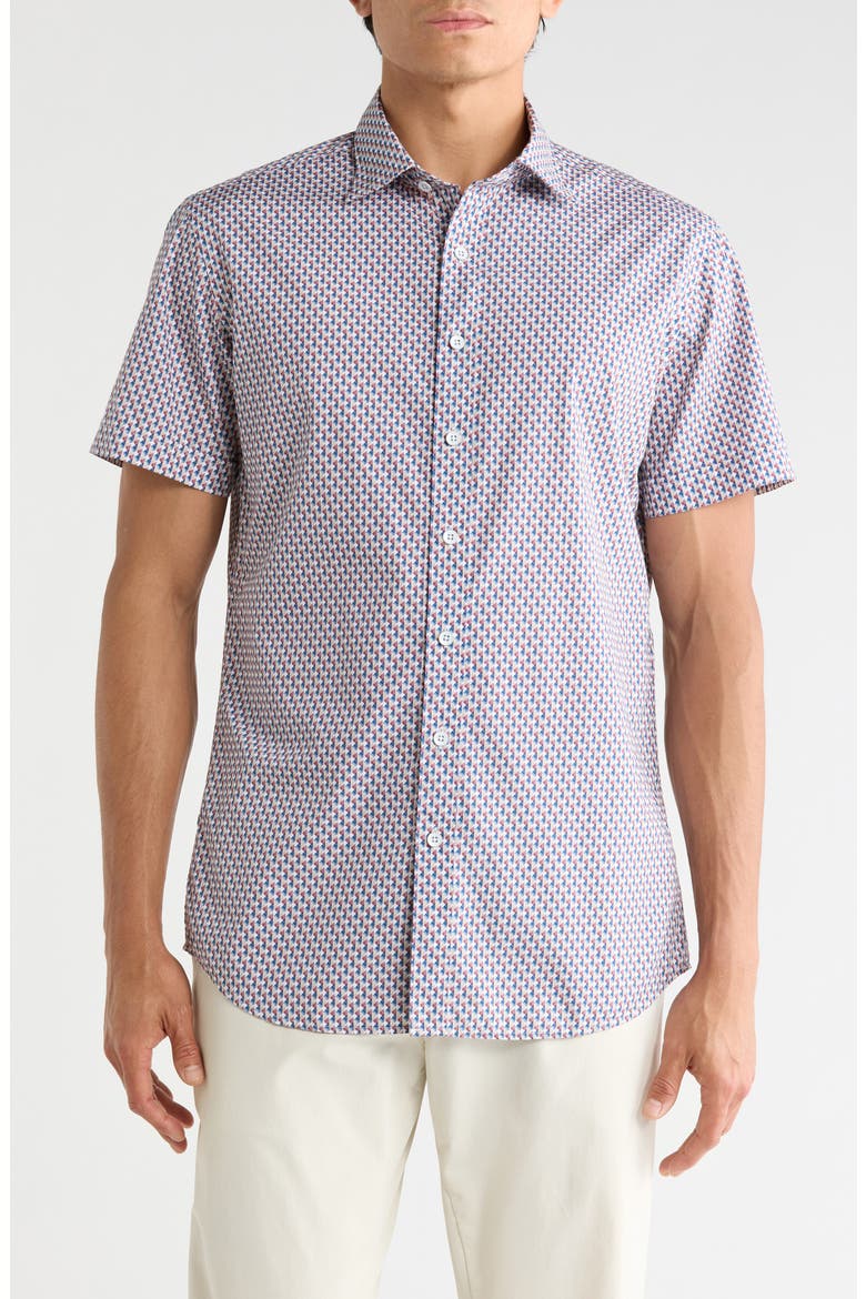 Drews Avenue Sports Fit Short Sleeve Button-Up Shirt, Main, color, TWILIGHT