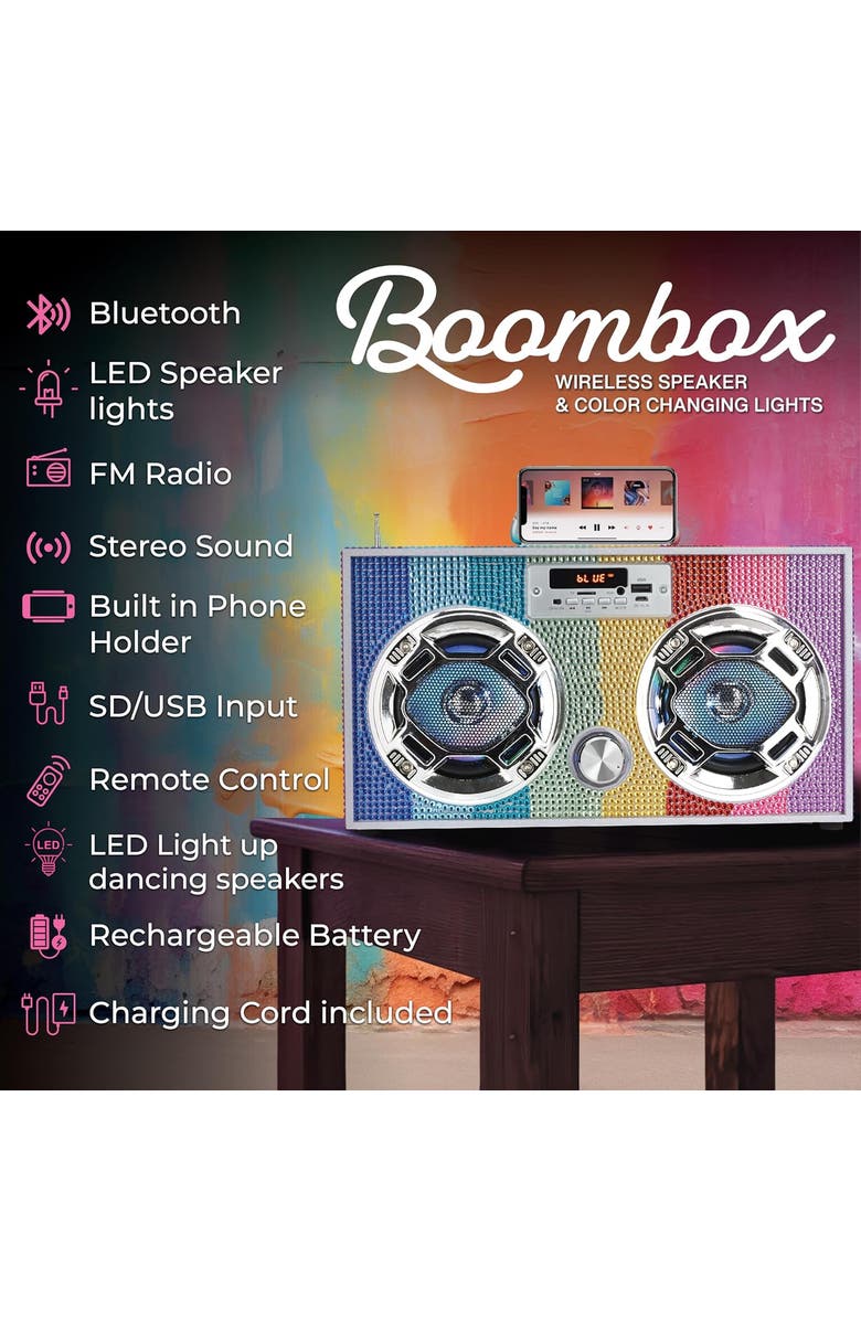 TREND TECH Boombox Bluetooth Speaker, Alternate, color, Rainbow Bling