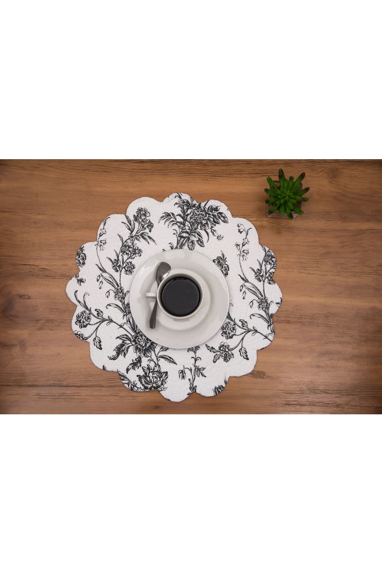 Bleighton Floral Vintage 100% Cotton Quilted Round Set of 6 Placemats 17", Alternate, color, Black