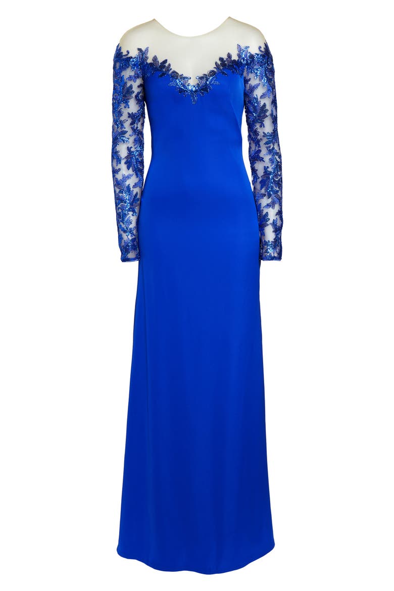 Long Sleeve Sequin Lace Gown, Alternate, color, ROYAL BLUE