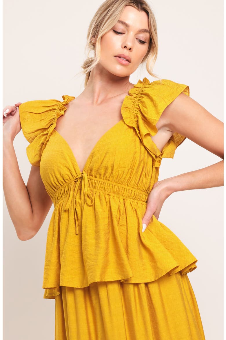Flutter Sleeve Peplum Maxi Dress, Alternate, color, MUSTARD