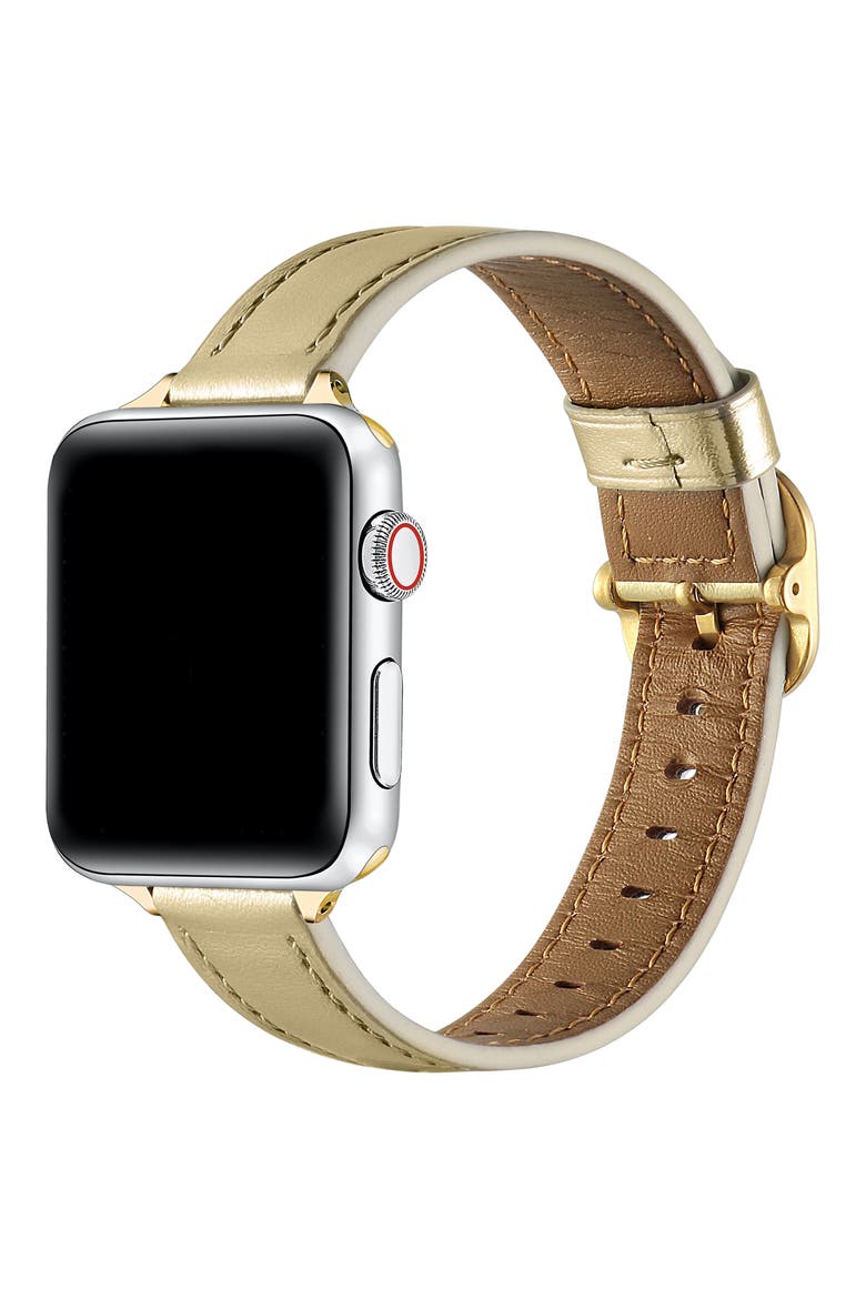 Carmen Skinny Metallic Leather Apple Watch® Watchband, Alternate, color, GOLD