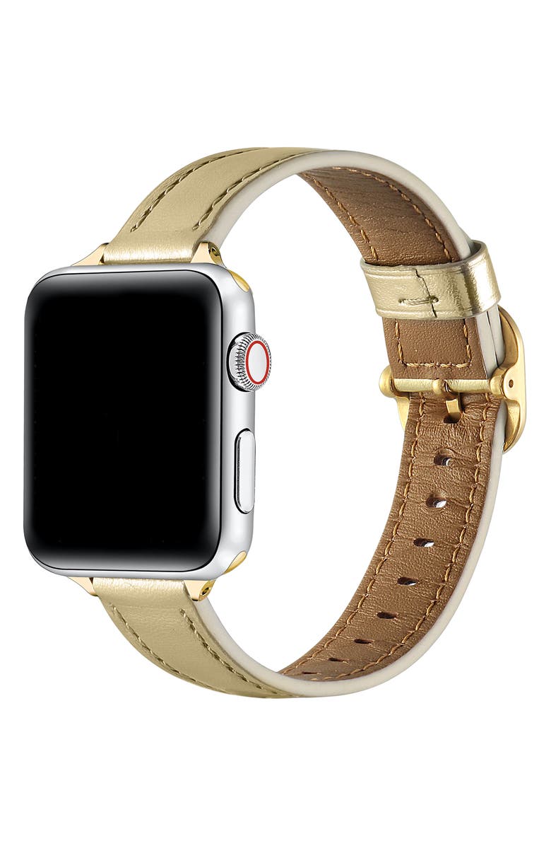 Posh Tech Carmen Skinny Metallic Leather Apple Watch<sup>®</sup> Watchband, Alternate, color, Gold