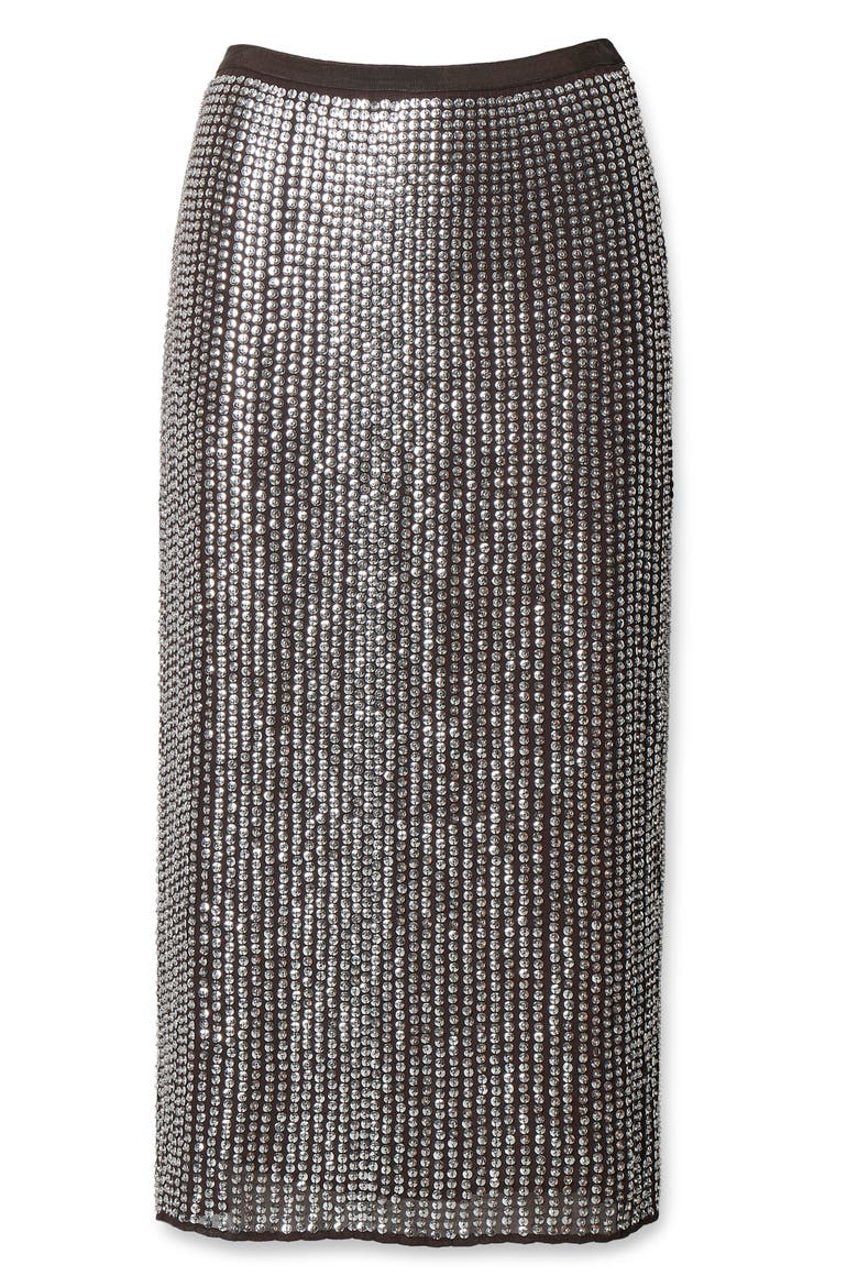 Lili Beaded Georgette Midi Skirt, Alternate, color, CHOCOLATE